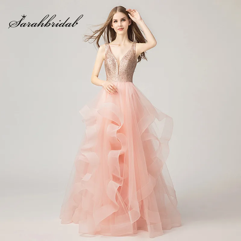 rose gold ruffle dress