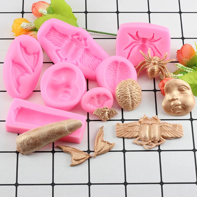 

3D Sugarcraft Halloween Bat Spider Finger Brain Beetle Shape Silicone Moulds Fondant Chocolate Cake Decoration Baking Molds