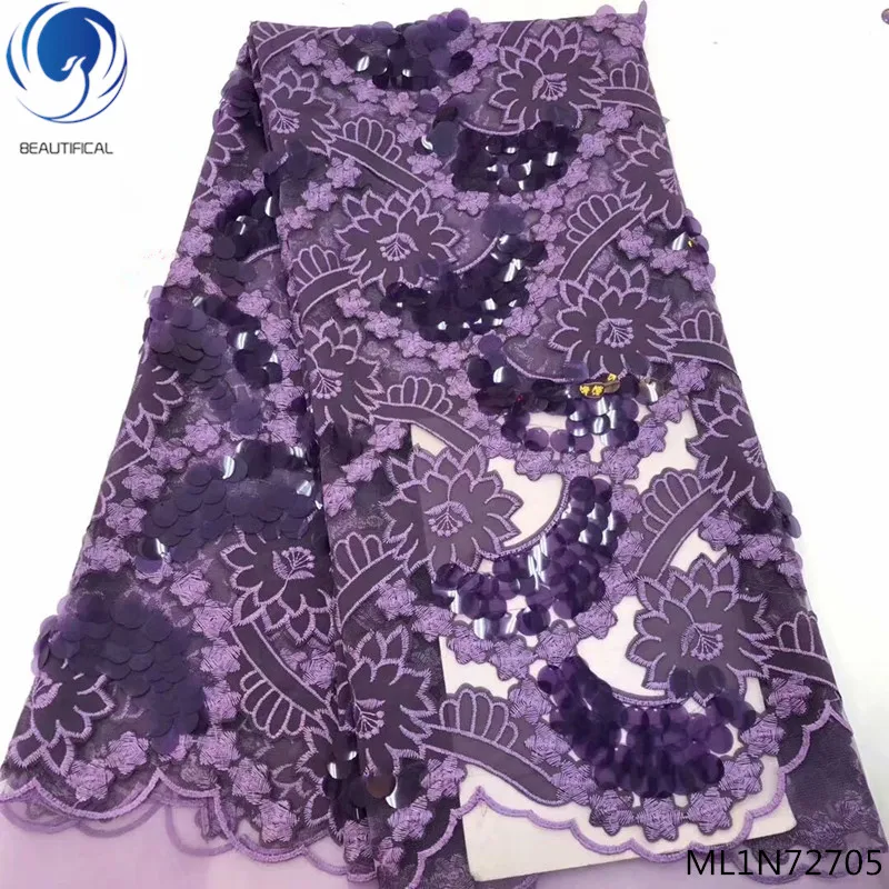 

Beautifical african tulle fabric dress with sequins 2019 high quality purple shiny tulle lace fabrics for bridal 5yards ML1N727