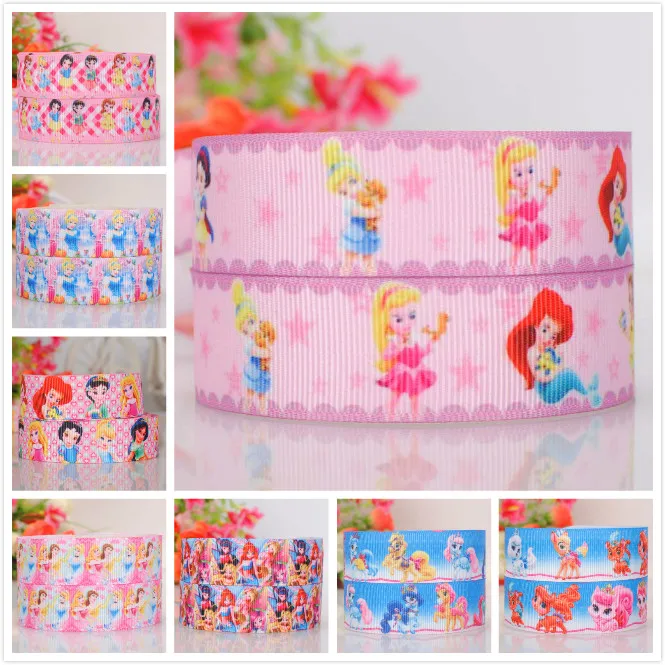 

50% 1" and 7/8" Cartoon princess grosgrain ribbon 5 /10/20yards/print random delivery