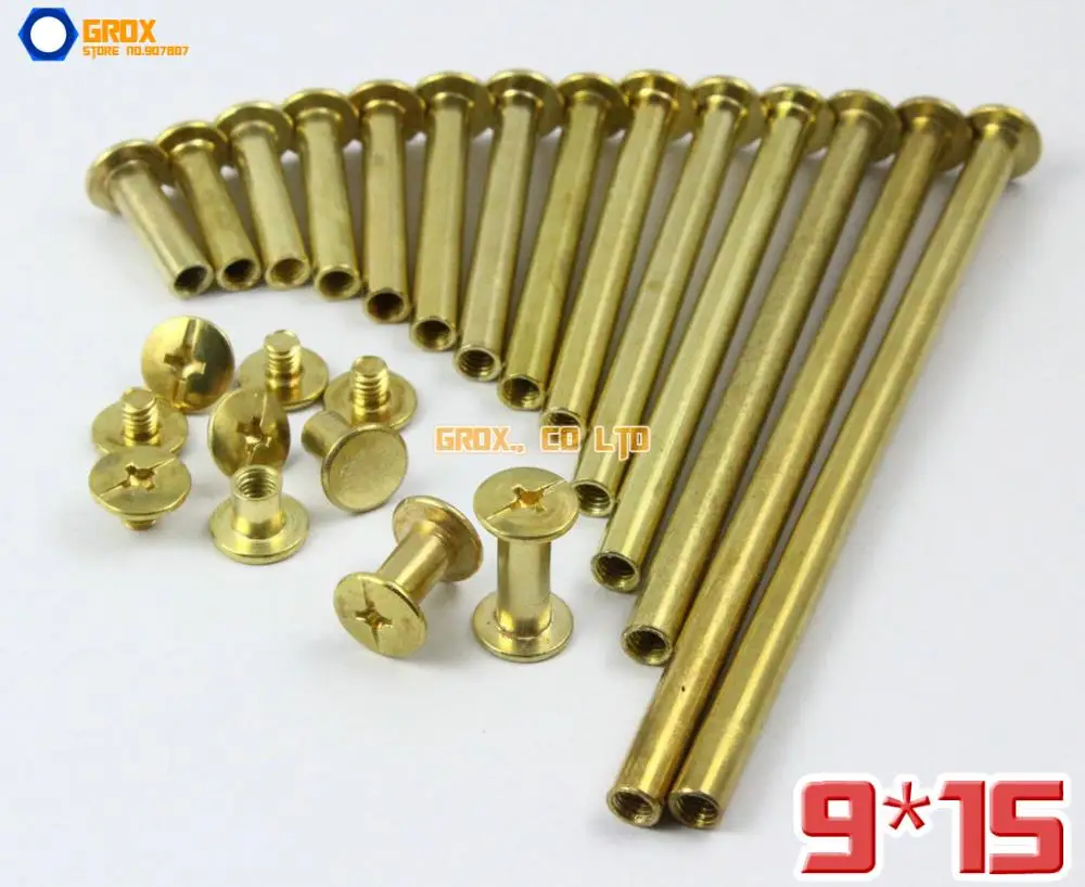 50 Pieces 9 x 15mm Brass Plated Chicago Screw Stud Rivet Belt Strap