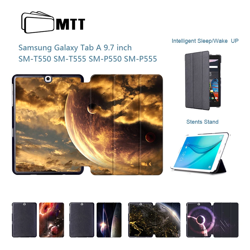 

Cosmic Space Painted PU Leather Cover Shell For Samsung Galaxy Tab A 9.7 T550 T555 SM-T550 SM-T551 Case Folding Flip Stand Case