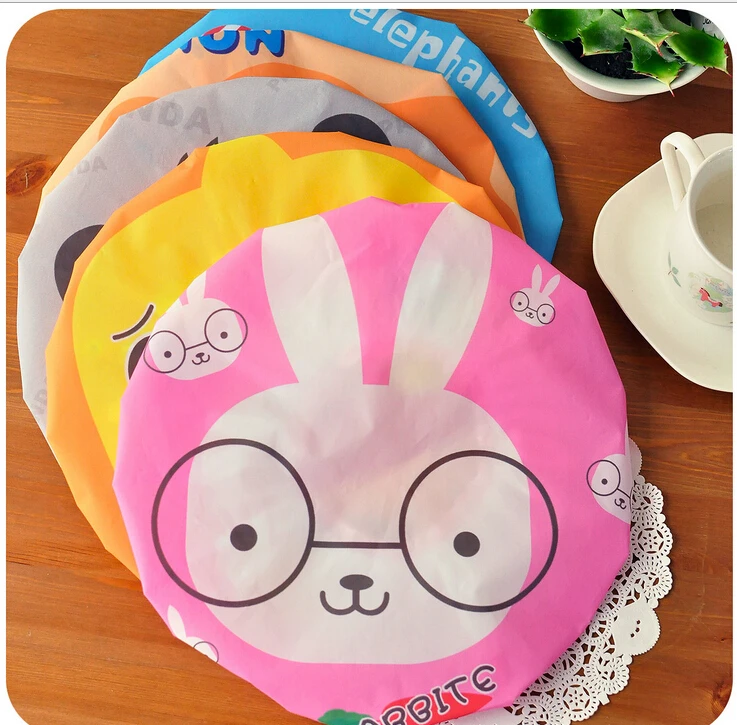 

free shipping 500 PCS Shower Cap Waterproof Shower Cap Environmental Protection Lace Elastic Band Hat Bath Cap Cute Cartoon