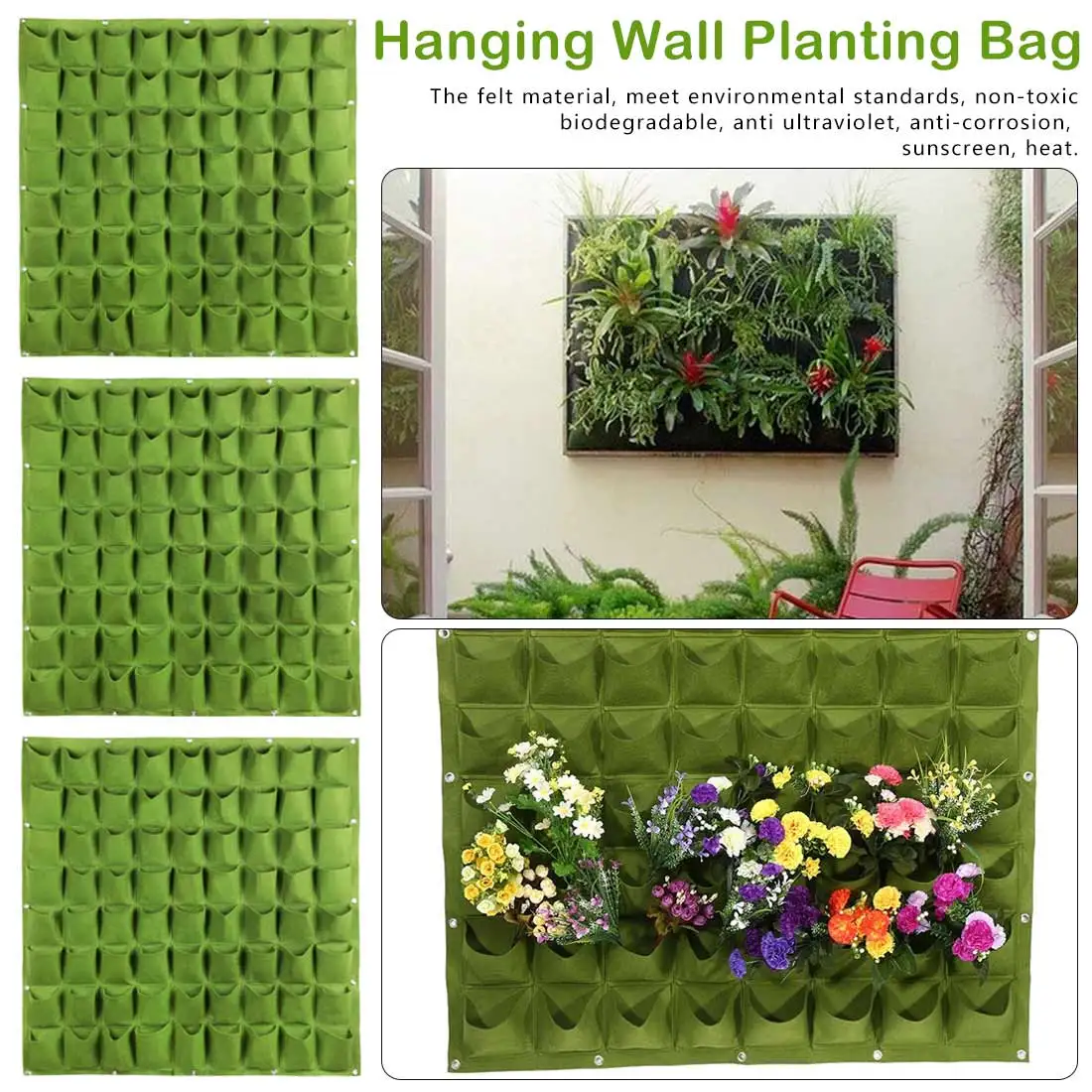 

Wall Hanging Planting Bags 4/9/18/49/72 Pockets Green Grow Bag Planter Vertical Garden Vegetable Living Garden Bag Home Supplies