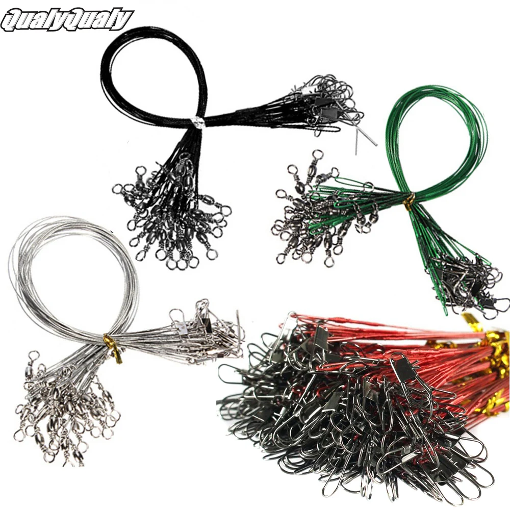 60pcs Fishing Line Steel Wire Leader With Swivel Fishing Accessory Black Sliver