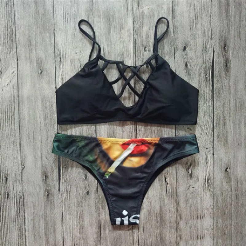 

2017 New Arrival Bikinis Women Solid Morden Printing Push-up Padded Bra Bandage Bikini Set Bathing Swimwear Swimsuit Beachwear