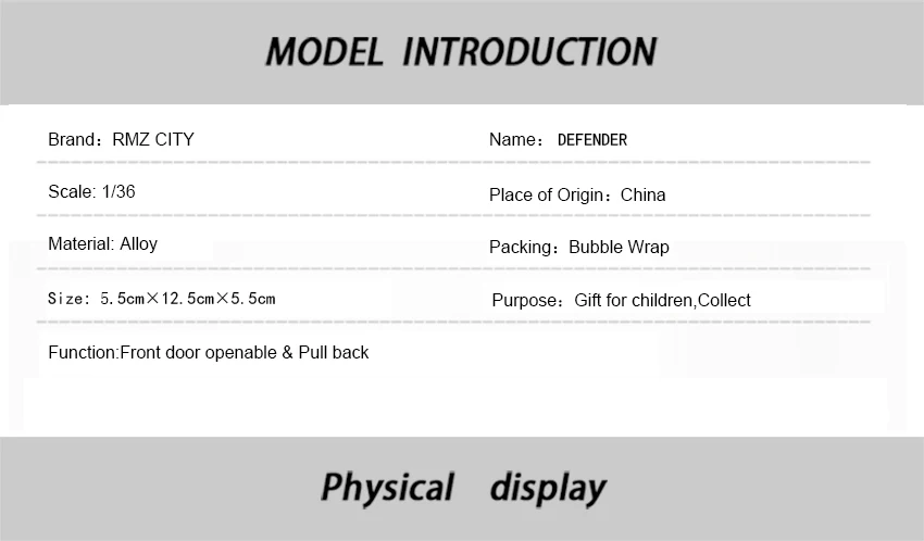РМЗ город 1:36 защитник Внедорожник полицейский игрушечный автомобиль сплав литья под давлением модель автомобиля игрушка с тянуть назад для детей Подарки Игрушка коллекция