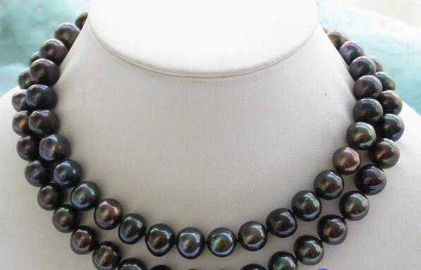 

Jewelr 004794 HUGE REAL 32" 11-12mm ROUND BLACK PEARL NECKLACE MABE