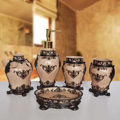 

5pcs Resin Bathroom Set Liquid Soap Dispenser Toothbrush Holder Home Accessories Decoration Wedding gifts
