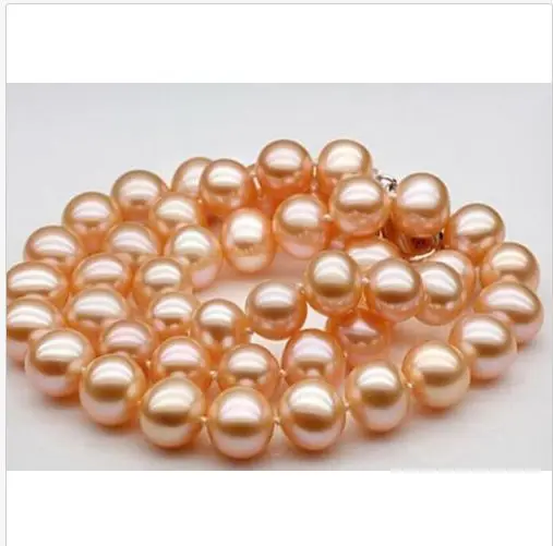

gorgeous AAA 10-11mm freshwater round gold pearl necklace 18inch 925silver