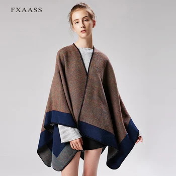 

FXAASS New Autumn/Winter Shawl Fashion Poncho Women Scarf for Lady Luxury Blanket Cashmere Scarves Warm Pashmina Wholesale Cape