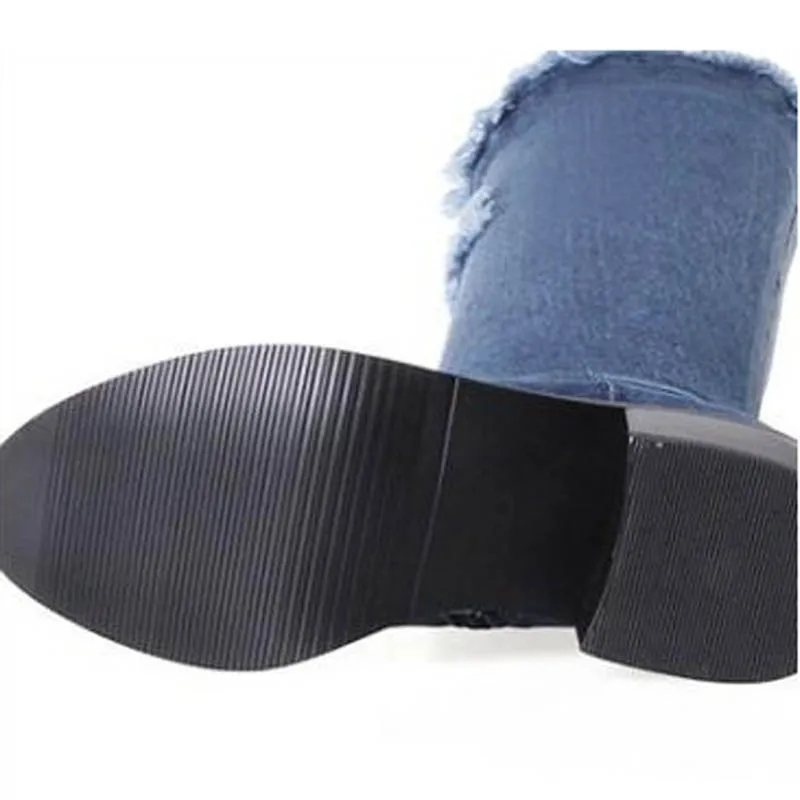 Fashion Women Knee-high Long Boots Slim Showing Med Heel Spring Autumn Shoes Slip-on Leisure Casual Boots Plus Size 33-43 Blue (7)
