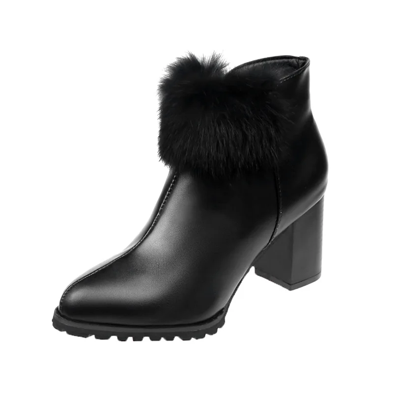

2018 autumn thick with Korean round head high heel side zipper Martin boots wild women's boots black ljj 0109
