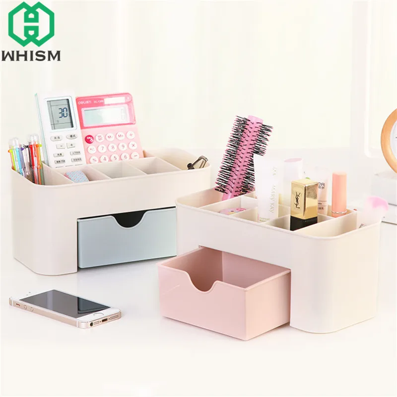 

WHISM Plastic Storage Box Makeup Organizer Desktop Office Jewelry Holder Sundries Cosmetic Organizador Drawer Container
