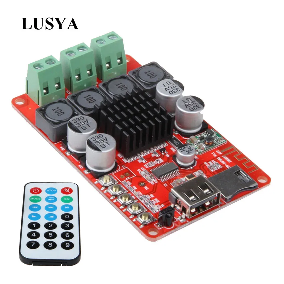 

Lusya TPA3116 Bluetooth digital power amplifier board 50W*2 dual channel 2.0 audio amplifier with remote DC8V-26V I2-001