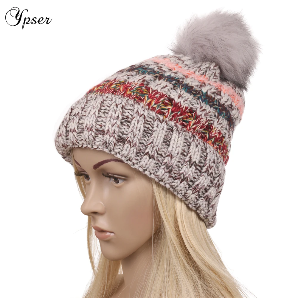 hats with 2 fur pom poms