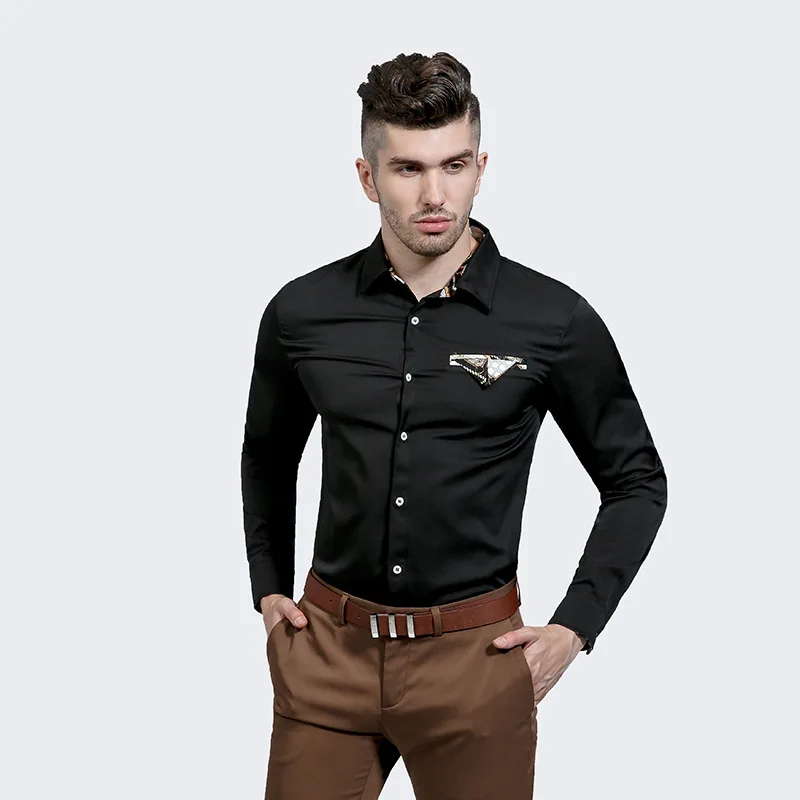 Fashion Pocket Designer Shirts Men 2017 Slim Fit Casual Long Sleeve ...