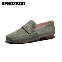 Лоферы из натуральной кожи с круглым носком; китайские балетки; женская дизайнерская обувь зеленого цвета в стиле Mori Girl; роскошная женская обувь; коллекция года; Японская замша; Китай