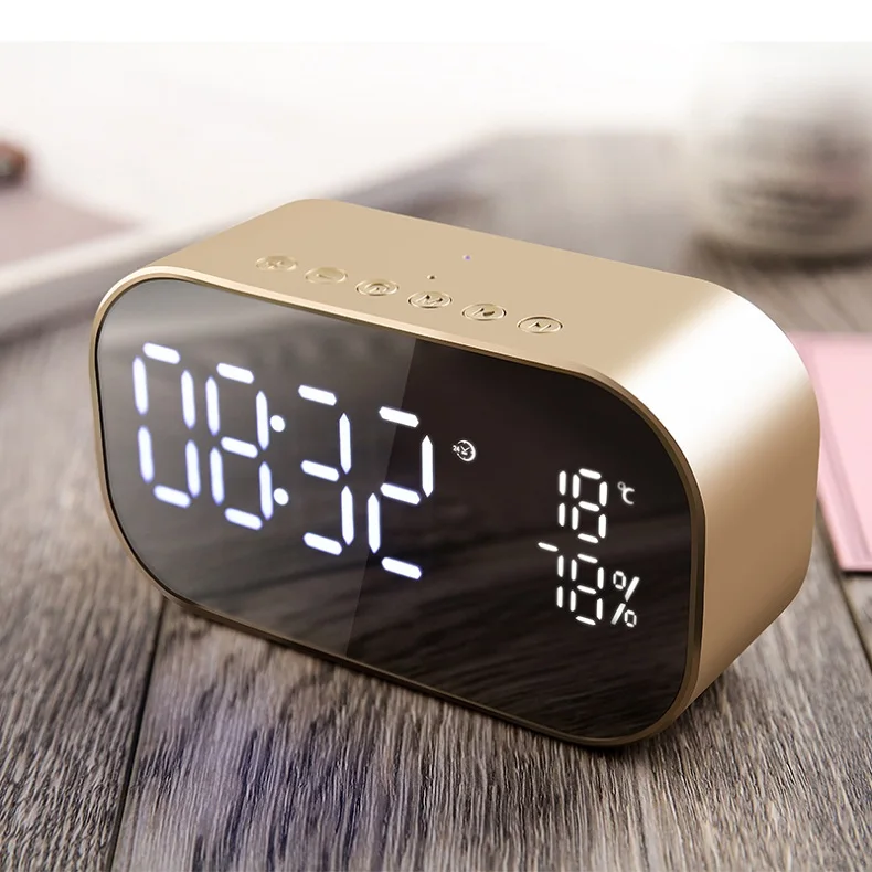 Mrosaa умный беспроводной bluetooth музыкальный плеер Будильник Часы с динамиком fm-радио светодиодный дисплей цифровой стол Температура Будильник часы - Цвет: Champagne Gold