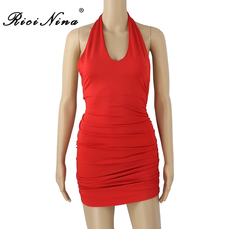 RICININA New Women Dress Woman Deep Halter Sleeveless Backless Mini Pencil Dress Ladies Summer Casual Sexy Bodycon Dresses RICININA New Women Dress Woman Deep Halter Sleeveless Backless Mini Pencil Dress Ladies Summer Casual Sexy Bodycon Dresses