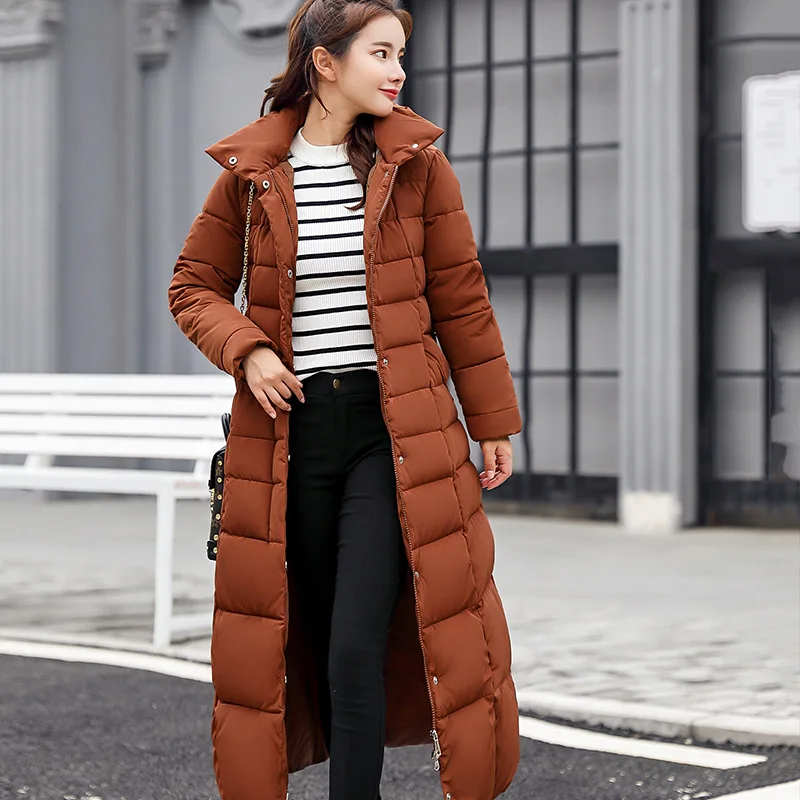 Длинное женское пальто, куртка, модная зимняя куртка, Женская Толстая парка, женская тонкая Меховая зимняя теплая хлопковая куртка для женщин, chaqueta mujer - Цвет: Brown No Fur
