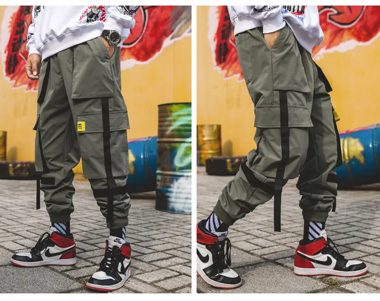 Cargo Pants Streetwear Hip hop Men Loose Joggers Sweatpants Plus size Track Pants Pocket Elastic Waist Ankle Length Trousers