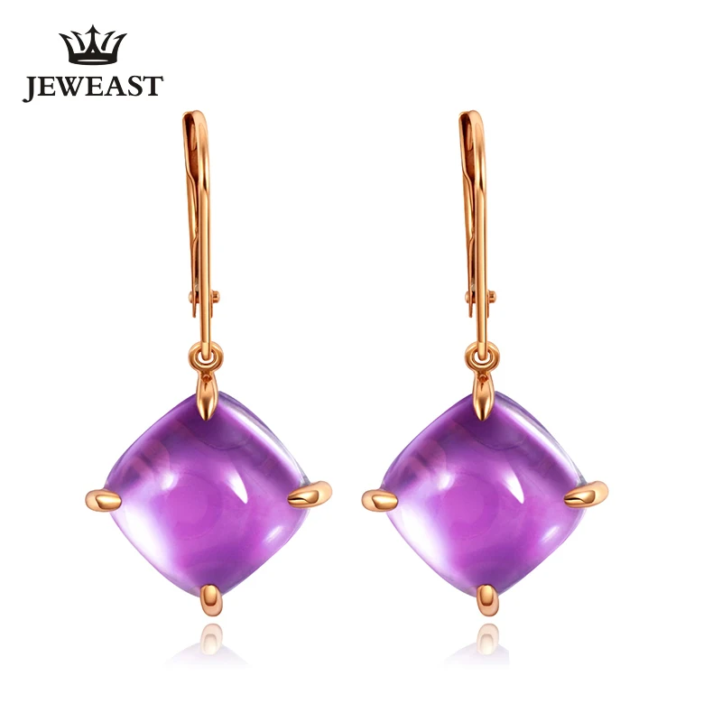 

Natural amethyst 18K Pure Gold Earring Real AU 750 Solid Gold Earrings Diamond Trendy Fine Jewelry Hot Sell New 2019