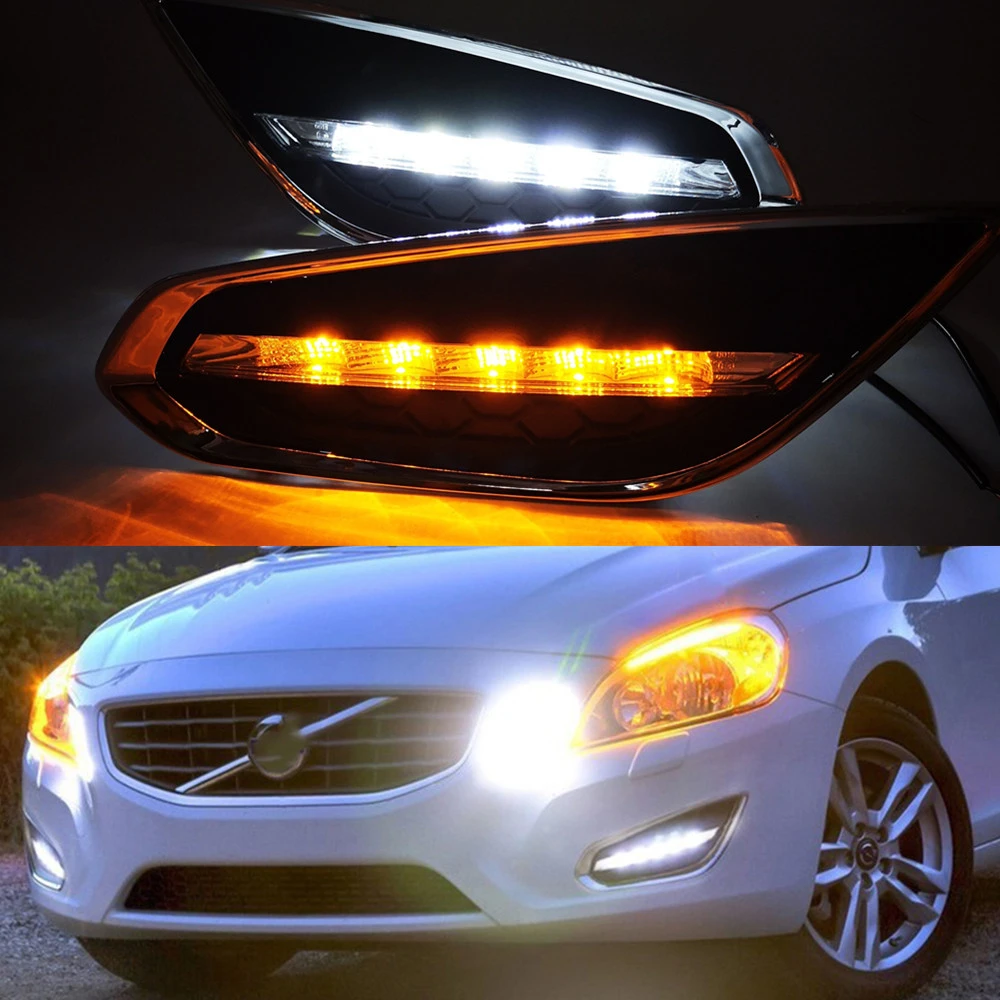 

Car flashing 1Set LED DRL Daytime Running Lights Daylight Fog Lamp with turn signal for Volvo S60 2009 2010 2011 2012 2013