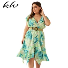 Plus Size Women Holiday BOHO V Neck Flare Sleeve Floral Print Irregular Ruffles Short Dress plus trumpet sleeve flare floral dress