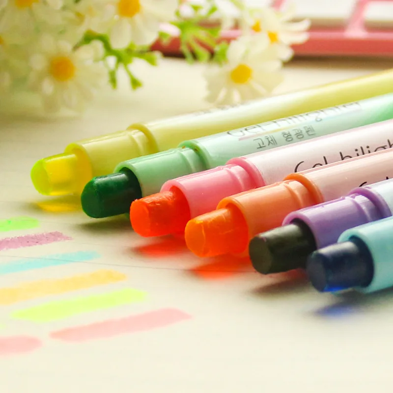 Маркер плоский однотонный для письма 6 цветов|highlighter pen|highlighter pen brandssolid marker |