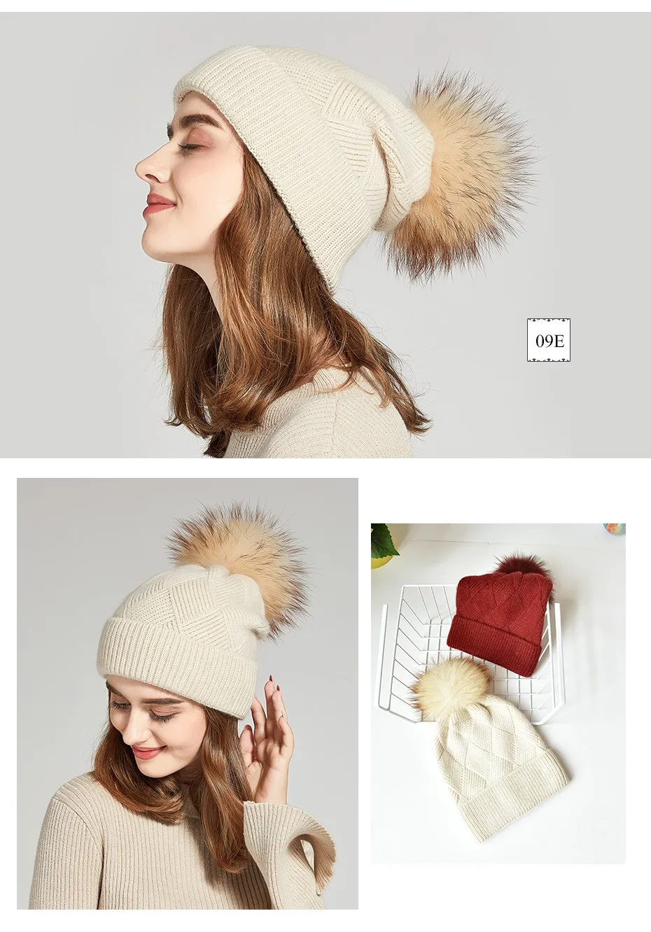 ENJOYFUR зима натуральный мех Pom Hat для Для женщин толстый теплая шерсть шапки леди шляпу громоздкая шапочки меховая шапка женская