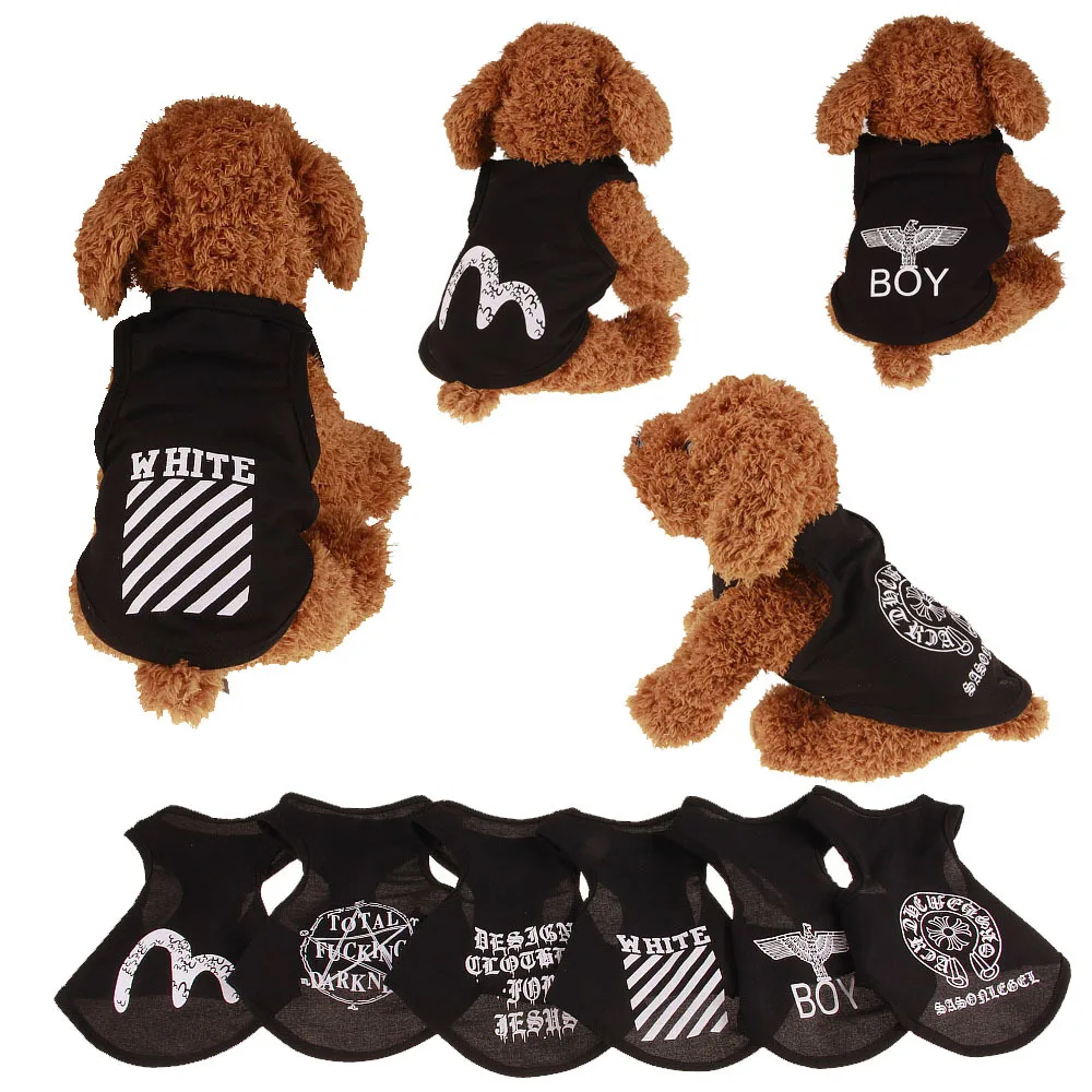 New Design Black Cotton Pet Vests Printed Reflective Soft Dog Shirts