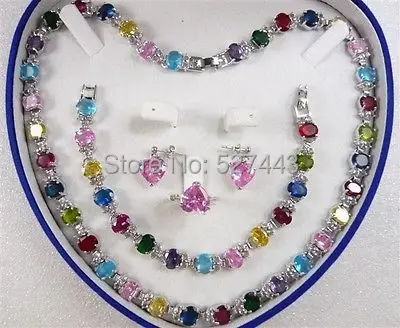 

Wholesale >>Multicolor Zircon Link Bracelet/ Earrings /Ring / Necklace Set --No box