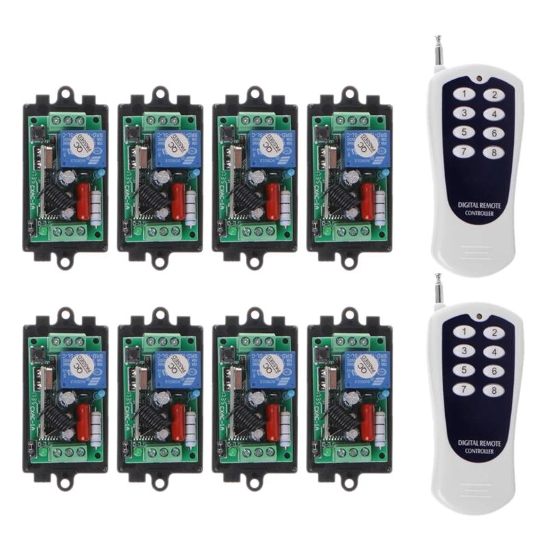 220V 10A 1CH RF Wireless Remote Control Learn Code 8 Receivers With 2
