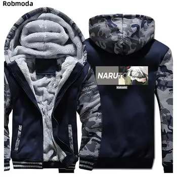 

Naruto Thicken Zipper Anime Jacket 2019 Casual Men's wool liner Sweatshirt Camouflage sleeve Hoodies printing coats Plus velvet