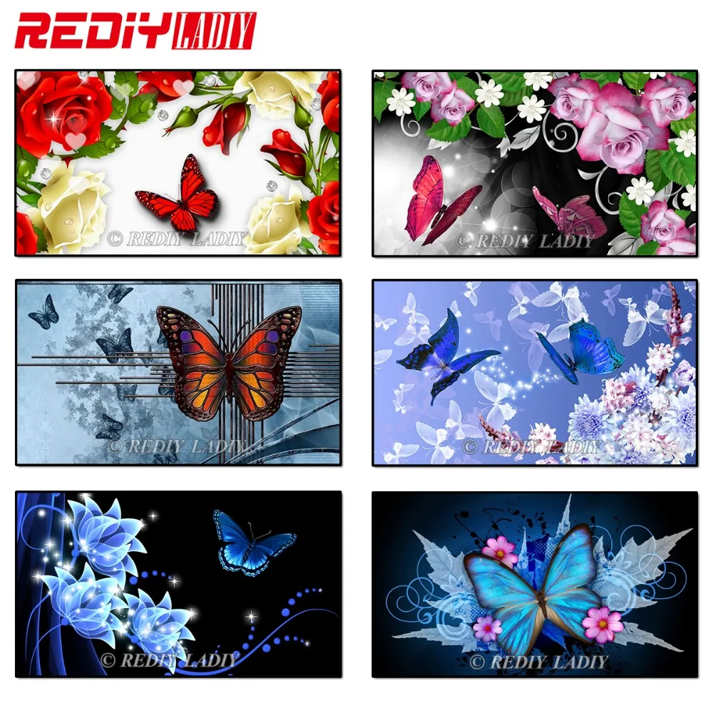 

REDIY LADIY 5D Full Resin Square Diamond Painting Pasted Cross Stitch DIY Crafts Needlework Diamond Mosaic Butterfly with Roses