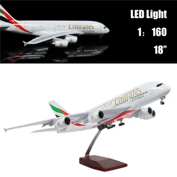 

46CM 1:160 Diecast Airplane Model Emirates Airbus 380 with LED Light(Touch or Sound Control) Plane for Decoration or Gift