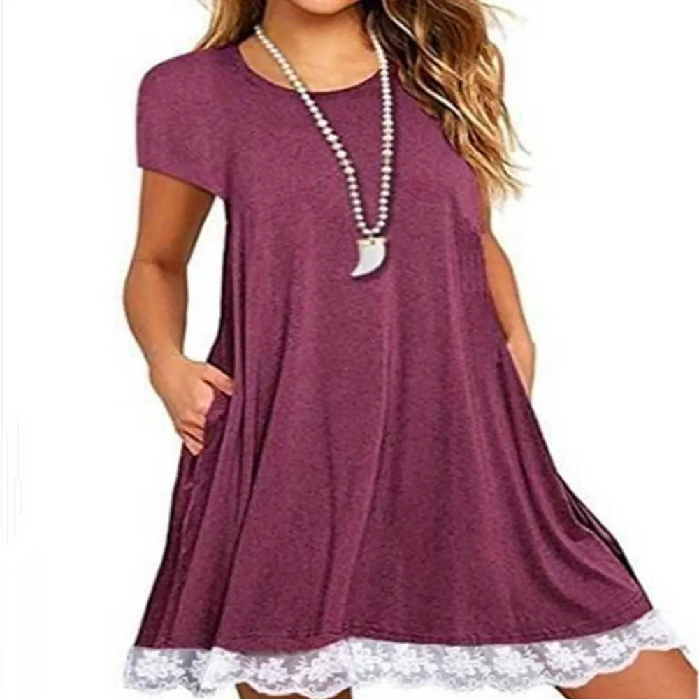 

Wipalo 2019 Fashion Popular Summer Women Lace Patchwork A-Line Swing Loose Tunic Top Blouse T-Shirt Dress Vestidos S-5XL
