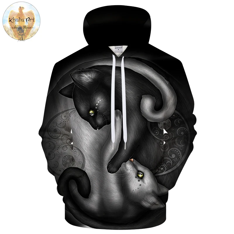 Yin yang cat от KhaliaArt 3D толстовки мужские свитшоты черные Прямая поставка пуловер