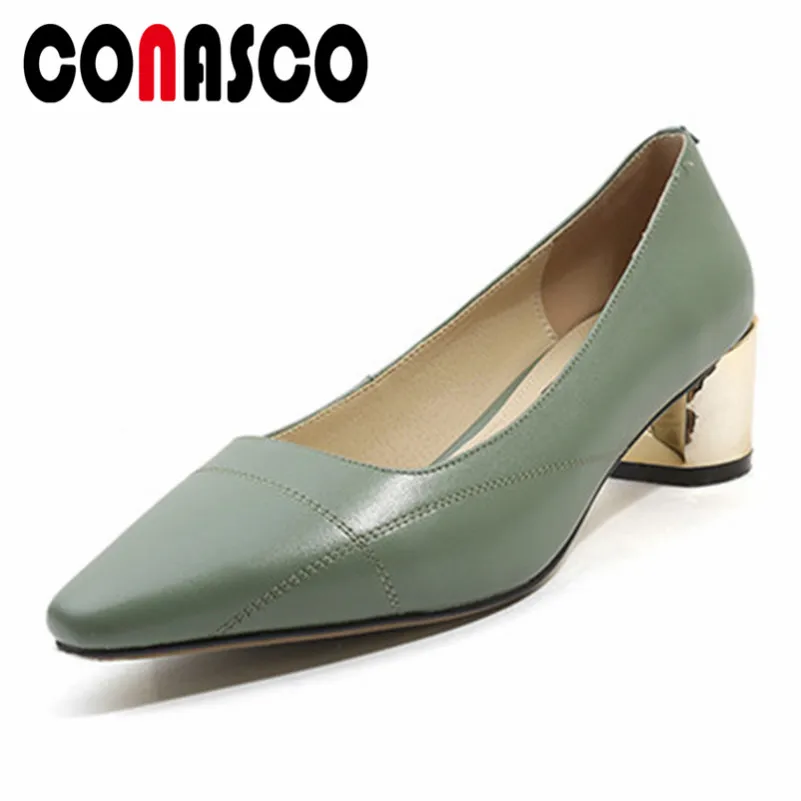 

CONASCO New Women Pumps Genuine Leather High Heels Pointed Toe Wedding Party Shoes Woman Concise Office Pumps Ladies NEW Shoes