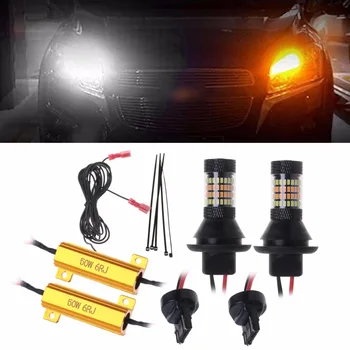 

2pc T20 7440 1156 BA15S BAU15S 96-LED 3014 50W Dual-Color Yellow/White Switchback LED DRL Daytime Turn Signal Light Kit