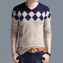 Мужской свитер, поступление, Повседневный пуловер для мужчин, осень, v-образный вырез, пэчворк, вязанный бренд, мужские свитера M1438 M-XXXXL