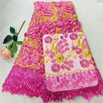 

French Lace Fabric 2019 High Quality African Applique Lace Fabric With Beaded Nigerian Lace Fabrics For Wedding(WDLY-11-18