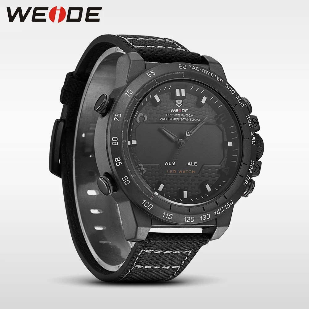 WEIDE часы из настоящего нейлона, мужские часы, брендовые Роскошные спортивные водонепроницаемые часы, цифровые кварцевые автоматические Аналоговые часы с будильником