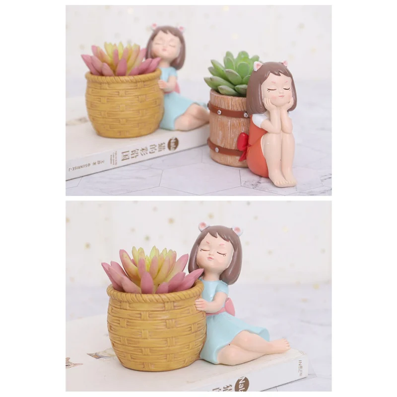 Cute Cartoon Fleshy Flower Pot Resin Micro Landscape Plant Potted Home Garden Decoration Orchid Pot Home& Garden Supplies