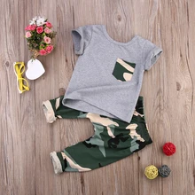 Г. Детские модные летние комплекты одежды для маленьких мальчиков и девочек Камуфляжный спортивный костюм с бантом из 2 предметов, комплекты одежды летний комплект для мальчиков и девочек