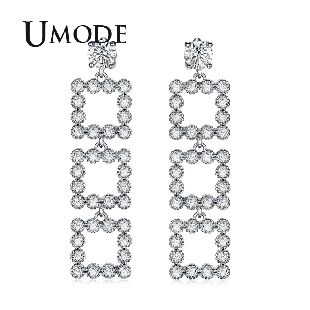 

UMODE Fashion Clear CZ Square Drop Earrings for Women Round CZ Dating Party Jewelry Trendy Gift Brincos Femme Pendientes AUE0369