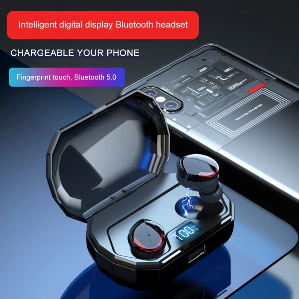 

LED Display TWS-R10 Earphones Bluetooth 5.0 Digital Display Headset Wireless Binaural Bluetooth Earphone With Mic Charger Box