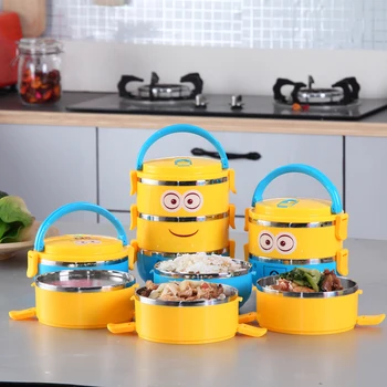 

New Cute Cartoon Minion Lunch Box For Kids With Plastic Tiffin Boxes Thermal Bento For School Students In Tableware
