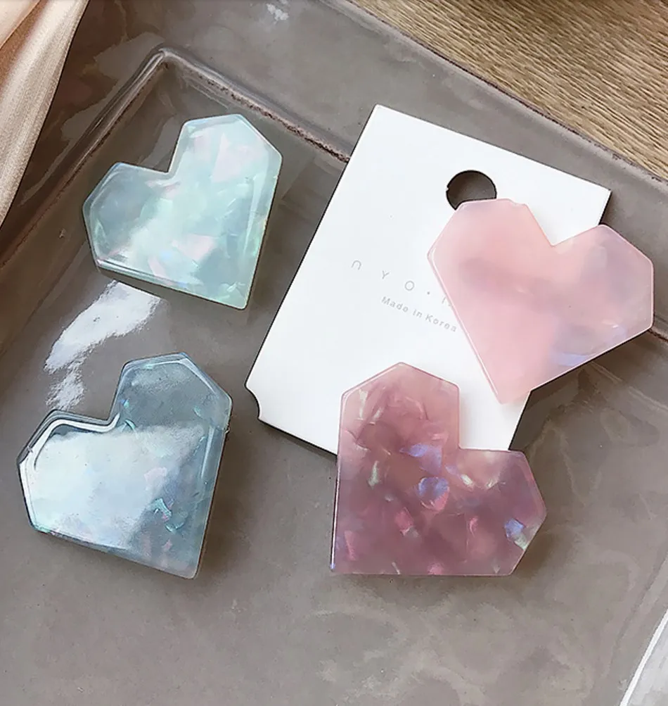 

Japanese Korean Light Color Geometric Heart Hair Clips For Women Girls Sweet Cute Barrette Heart Hair Stick Hair Jewelry Gifts
